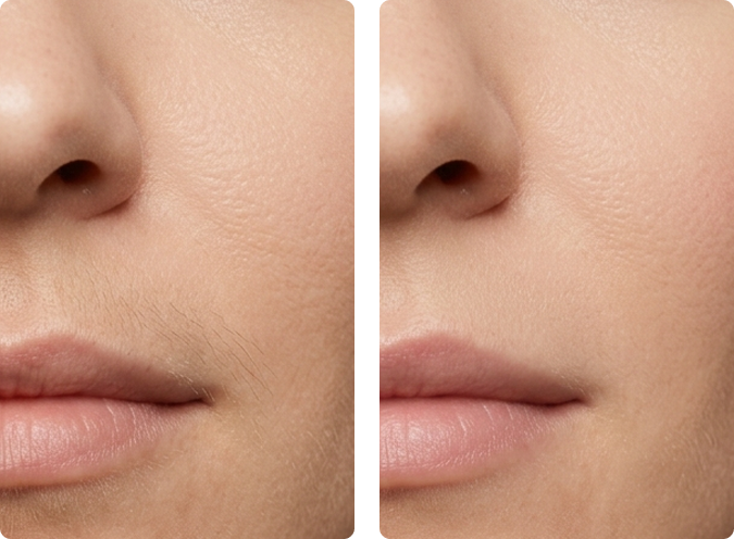 Diode laser hair removal upper lip before and after results at CP Praxis Basel