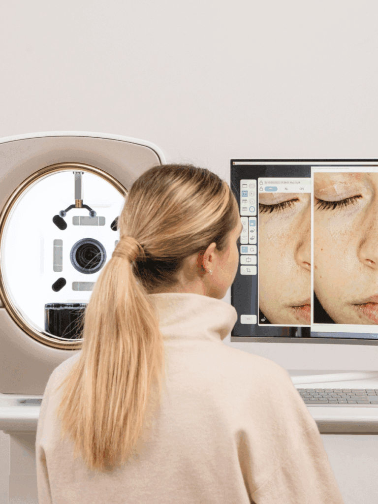 Skin Analysis in Basel: A Complete 2026 Guide to Professional Diagnostic Services Multispectral skin analysis results shown during a consultation at CP Praxis in Basel. The data visualizes pigmentation, sebum activity, and underlying skin conditions to support precise diagnosis.